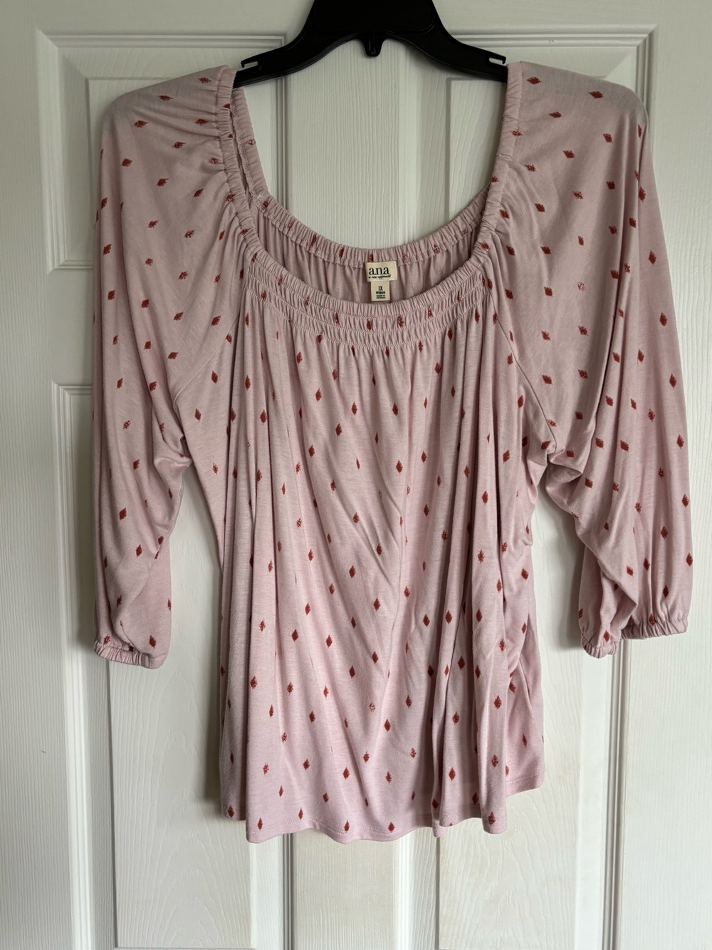 ana Light Pink Peasant Blouse with diamond print 1X
